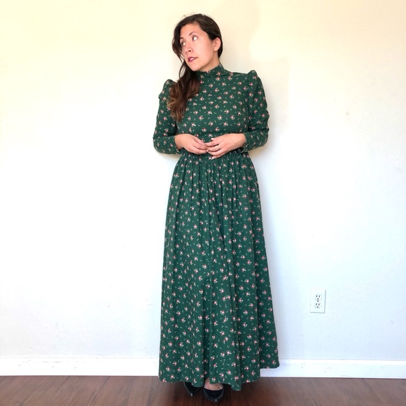 Vintage Cottagecore Floral Green Dress - Picture 6 of 6